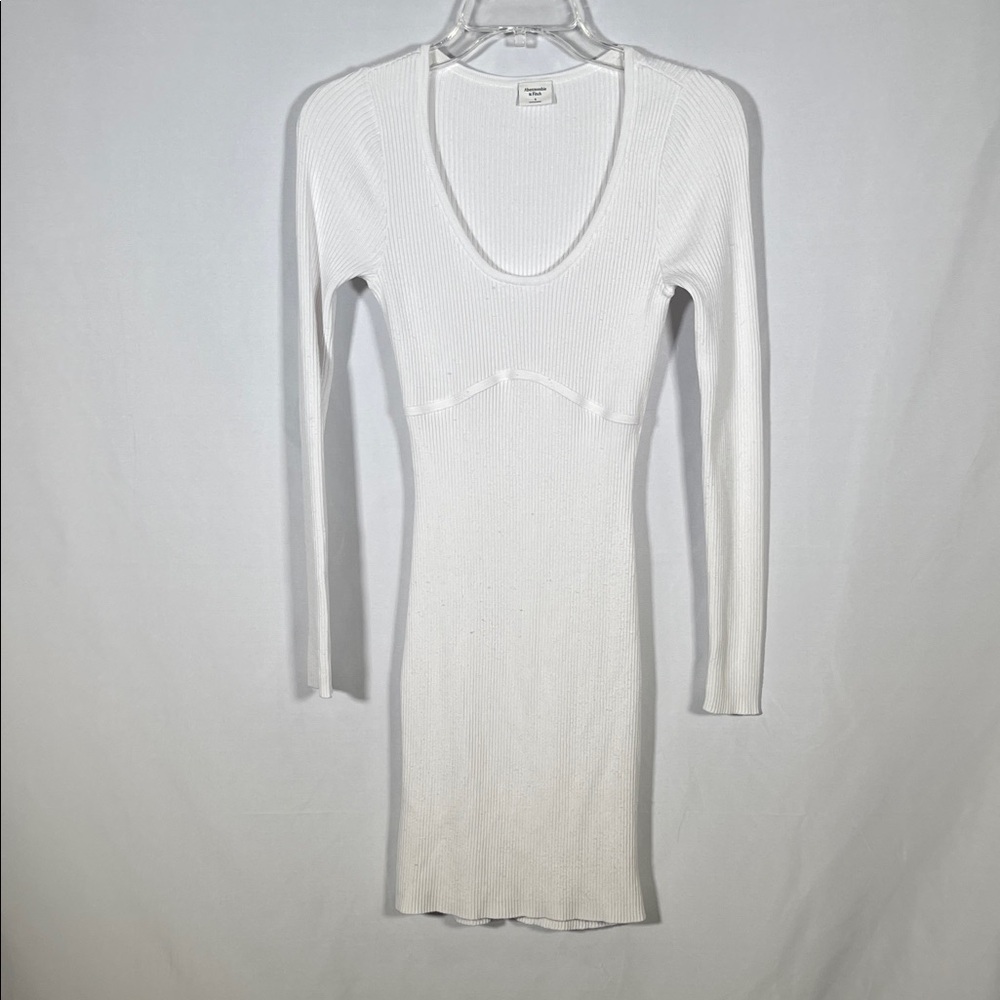 ABERCROMBIE & FITCH WOMENS WHITE CORSET KNIT MINI DRESS SMALL SCOOP NECK RIBBED